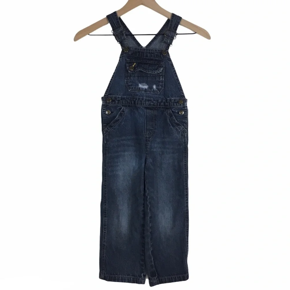 OSHKOSH Overalls Genuine Kids Long Pants Dark Wash Distressed Denim Size 4T